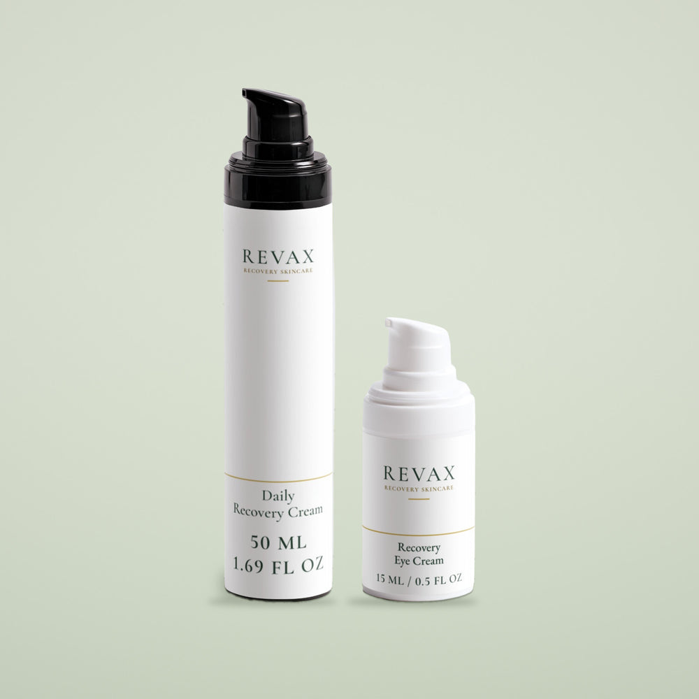REVAX Day Routine: Daily Recovery Cream and Recovery Eye Cream side by side, front view